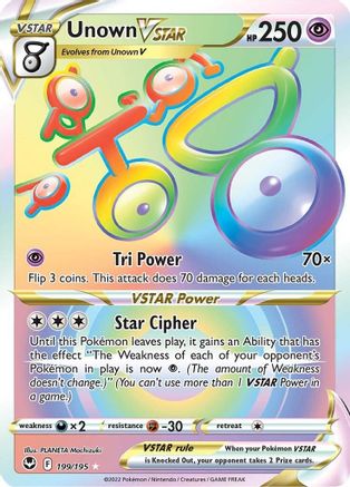 Unown VSTAR 199/195 Silver Tempest Rainbow Rare Near Mint English