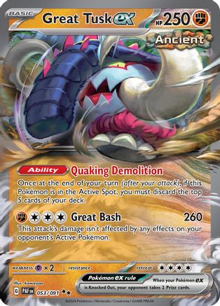Great Tusk ex 053/091 Paldean Fates Double Rare (RR) Near Mint English