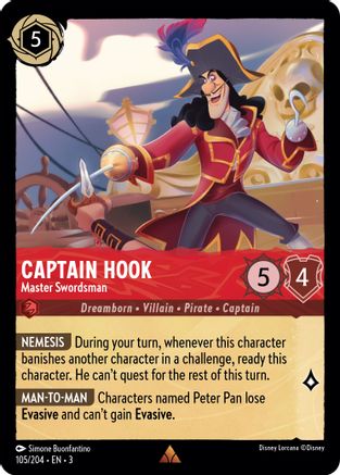 Captain Hook Master Swordsman 105/204 Into The Inklands Rare Near Mint English