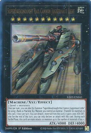 Superdreadnought Rail Cannon Juggernaut Liebe RA03-EN041 Quarter Century Bonanza 1st Edition Ultra Rare Near Mint English