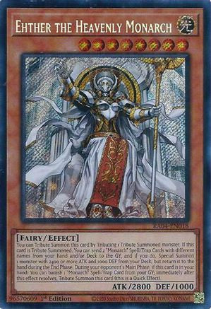 Ehther the Heavenly Monarch RA04-EN018 Quarter Century Stampede 1st Edition Secret Rare Near Mint English