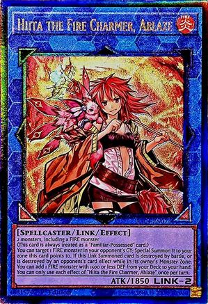 Hiita the Fire Charmer, Ablaze RA04-EN074 Quarter Century Stampede 1st Edition Prismatic Ultimate Rare Near Mint English