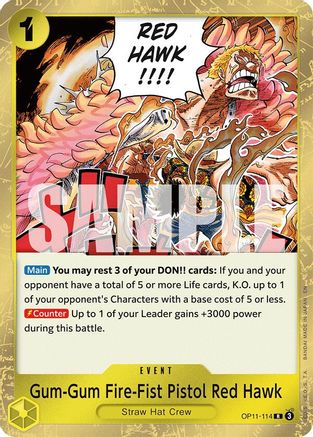 Gum-Gum Fire-Fist Pistol Red Hawk OP11-114 A Fist of Divine Speed Rare Foil Near Mint English