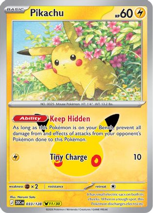 Pikachu (11/30) 033/128 30th Anniversary Celebration Pikachu Rare Near Mint English