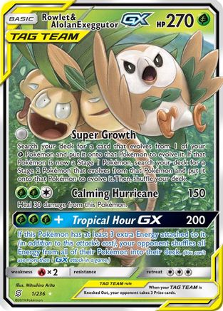 Rowlet & Alolan Exeggutor GX SM - Unified Minds 1/236 Near Mint Ultra Rare English Holofoil