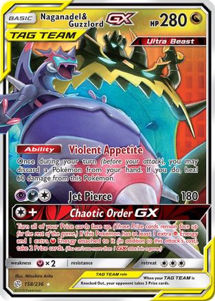Naganadel & Guzzlord-GX 158/236 Cosmic Eclipse Ultra Rare Near Mint  English