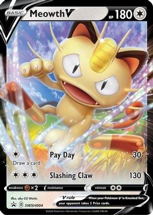 Meowth V - SWSH004 SWSH: Sword & Shield Promo Cards SWSH004 Near Mint Rare English Holofoil