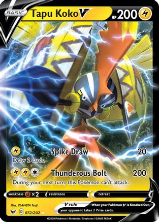 Tapu Koko V SWSH01: Sword & Shield Base Set 072/202 Near Mint Ultra Rare English Holofoil