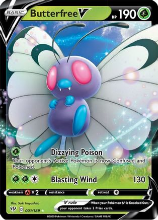 Butterfree V SWSH03: Darkness Ablaze 001/189 Near Mint Ultra Rare English Holofoil