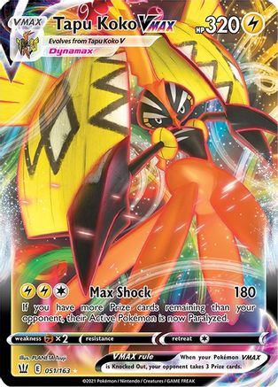 Tapu Koko VMAX SWSH05: Battle Styles 051/163 Near Mint Ultra Rare English Holofoil