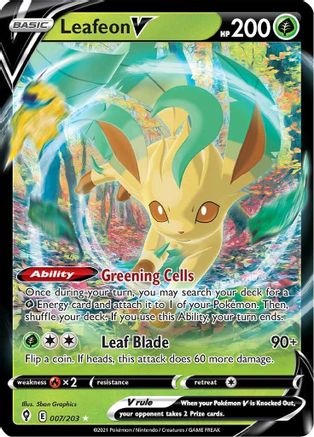 Leafeon V SWSH07: Evolving Skies 007/203 Near Mint Ultra Rare English Holofoil