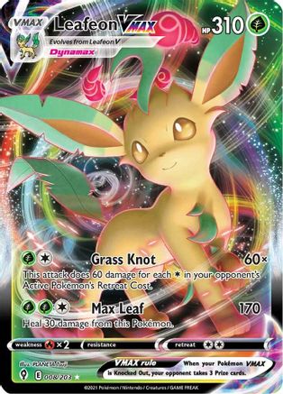 Leafeon VMAX SWSH07: Evolving Skies 008/203 Near Mint Ultra Rare English Holofoil