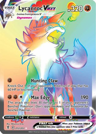 Lycanroc VMAX (Secret) SWSH07: Evolving Skies 213/203 Near Mint Secret Rare English Holofoil