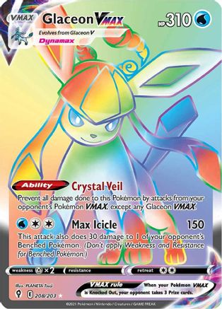 Glaceon VMAX (Secret) SWSH07: Evolving Skies 208/203 Near Mint Secret Rare English Holofoil