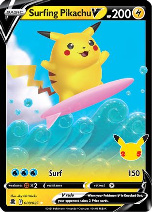 Surfing Pikachu V Celebrations 008/025 Near Mint Ultra Rare English Holofoil