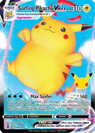 Surfing Pikachu VMAX Celebrations 009/025 Near Mint Ultra Rare English Holofoil