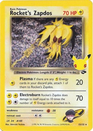 Rocket's Zapdos Celebrations: Classic Collection 15/132 Near Mint Classic Collection English Holofoil