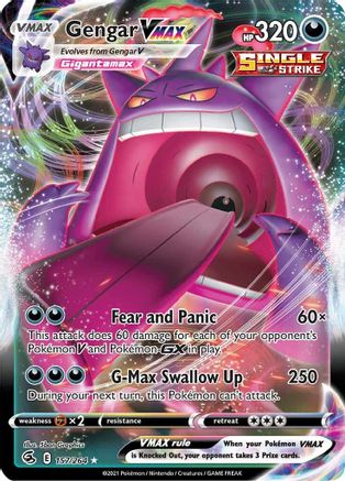 Gengar VMAX SWSH08: Fusion Strike 157/264 Near Mint Ultra Rare English Holofoil