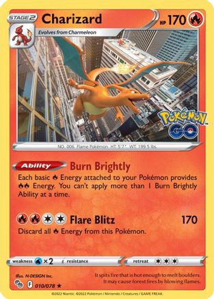 Charizard Pokemon GO 010/078 Near Mint Holo Rare English Holofoil