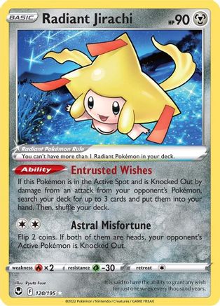 Radiant Jirachi SWSH12: Silver Tempest 120/195 Near Mint Radiant Rare English Holofoil