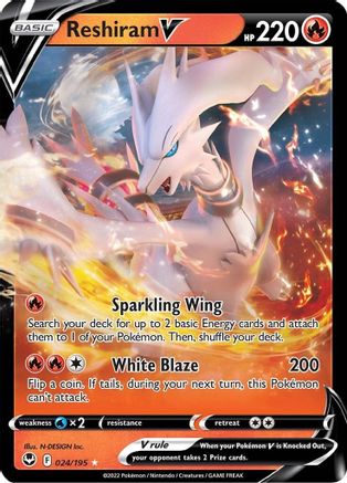 Reshiram V SWSH12: Silver Tempest 024/195 Near Mint Ultra Rare English Holofoil