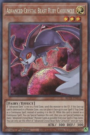 Advanced Crystal Beast Ruby Carbuncle Battles of Legend: Crystal Revenge BLCR-EN010 Near Mint Secret Rare English 1st Edition