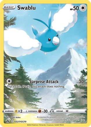 Swablu Crown Zenith: Galarian Gallery GG27/GG70 Near Mint Ultra Rare English Holofoil