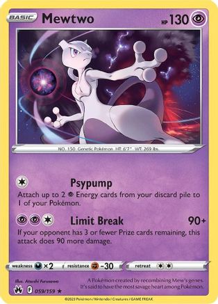 Mewtwo Crown Zenith 059/159 Near Mint Holo Rare English Holofoil