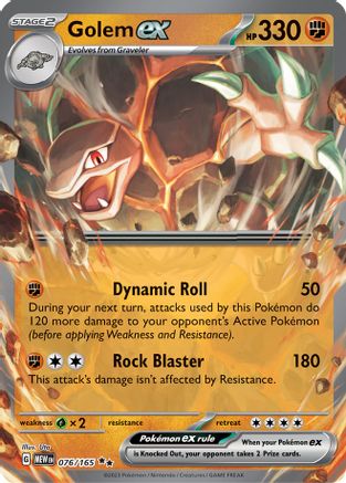 Golem ex - 076/165 SV: Scarlet & Violet 151 076/165 Near Mint Double Rare English Holofoil