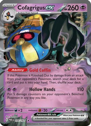 Cofagrigus ex SV04: Paradox Rift 076/182 Near Mint Double Rare English Holofoil