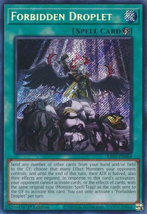 Forbidden Droplet (Secret Rare) 25th Anniversary Rarity Collection RA01-EN064 Near Mint Secret Rare English 1st Edition