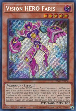 Vision HERO Faris (Secret Rare) 25th Anniversary Rarity Collection RA01-EN004 Near Mint Secret Rare English 1st Edition