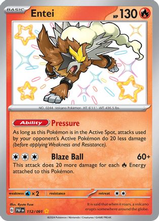 Entei SV: Paldean Fates 112/091 Near Mint Shiny Rare English Holofoil