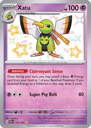 Xatu - 152/091 SV: Paldean Fates 152/091 Near Mint Shiny Rare English Holofoil