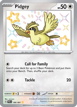 Pidgey SV: Paldean Fates 196/091 Near Mint Shiny Rare English Holofoil