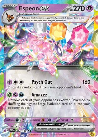 Espeon ex - 034/131 SV: Prismatic Evolutions 034/131 Near Mint Double Rare English Holofoil