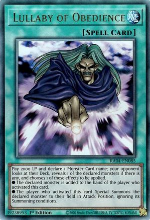 Lullaby of Obedience RA04-EN085 Quarter Century Stampede 1st Edition Prismatic Ultimate Rare Near Mint  English