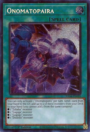 Onomatopaira (Secret Rare) Quarter Century Stampede RA04-EN089 Near Mint Secret Rare English 1st Edition