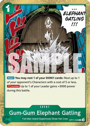 Gum-Gum Elephant Gatling A Fist of Divine Speed OP11-038 Near Mint Rare Foil English
