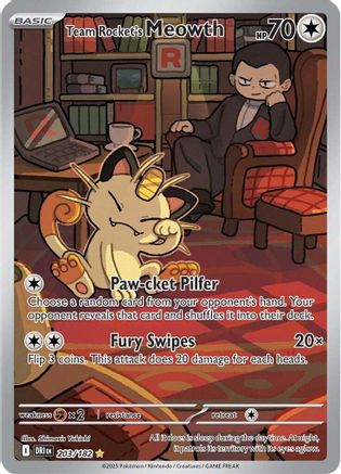 Team Rocket's Meowth - 203/182 SV10: Destined Rivals 203/182 Near Mint Illustration Rare English Holofoil