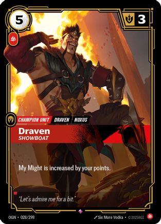 Draven - Showboat 028/298 Riftbound Origins Rare Near Mint  English