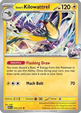 Iono's Kilowattrel 072/217 Ascended Heroes Holo Rare Near Mint  English