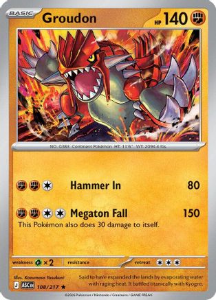 Groudon 108/217 Ascended Heroes Holo Rare Near Mint  English
