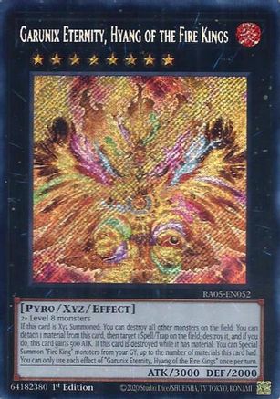 Garunix Eternity, Hyang of the Fire Kings RA05-EN052 Rarity Collection 5 1st Edition Secret Rare Near Mint  English