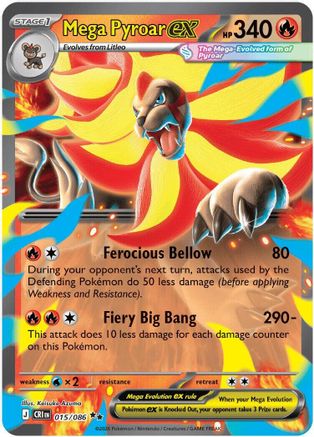 Mega Pyroar ex 015/086 Chaos Rising Double Rare (RR) Near Mint  English