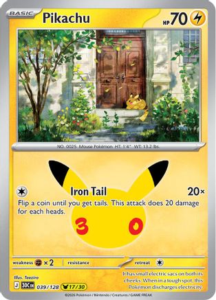 Pikachu (17/30) 039/128 30th Anniversary Celebration Pikachu Rare Near Mint  English