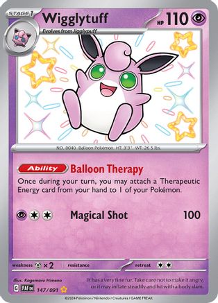 Wigglytuff SV: Paldean Fates 147/091 Near Mint Shiny Rare English Holofoil