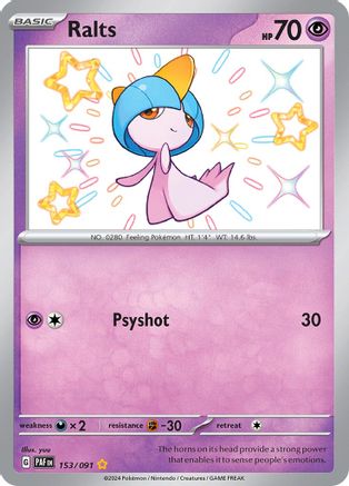 Ralts - 153/091 SV: Paldean Fates 153/091 Near Mint Shiny Rare English Holofoil