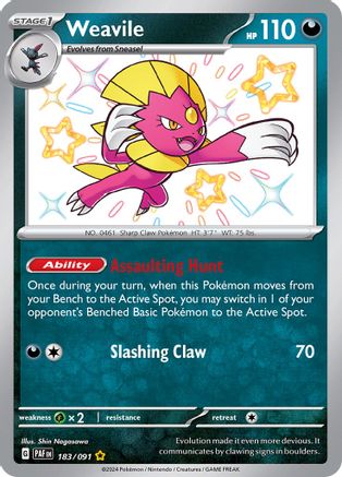 Weavile SV: Paldean Fates 183/091 Near Mint Shiny Rare English Holofoil